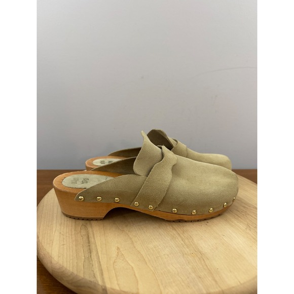 MA ‘91 Shoes - MA '91 Suede Wooden Clogs Womens 40 US 10 Beige Studded Italian Boho Mules Italy